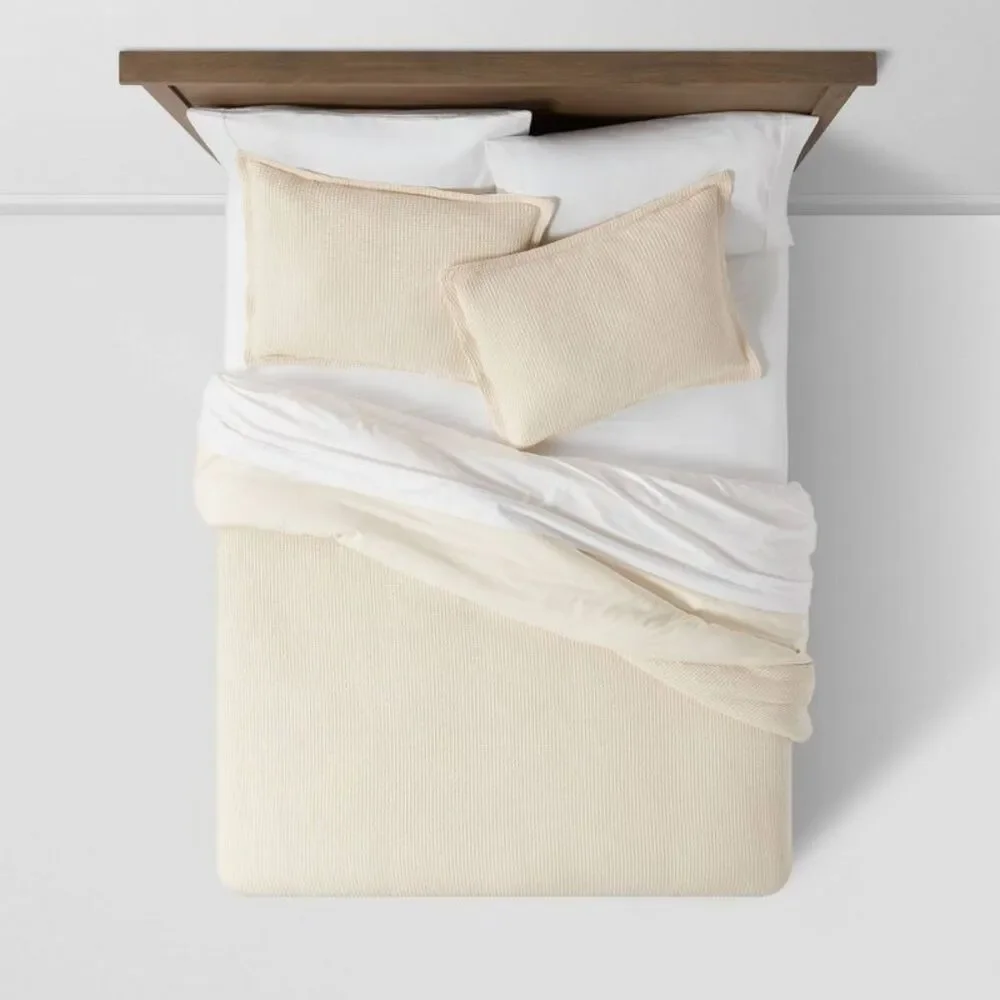 Twin/Twin XL Washed Waffle Weave Duvet Cover Set - Natural